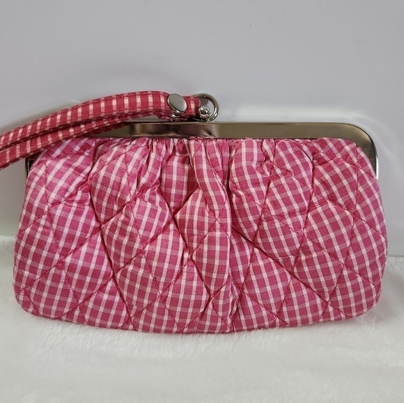 Vera Bradley Limited Edition Pink White Gingham Silk Collection Clutch Wristlet - Picture 2 of 14